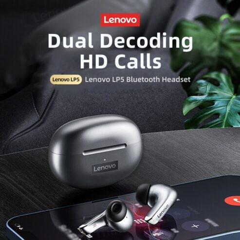 Lenovo Thinkplus LP5 TWS Wireless Bluetooth Earbuds 5.0V Built-In Microphone With Charging Case – Silver Gray