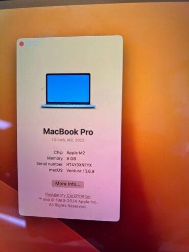 Macbook pro 2022 M2 chip 512GB 6GB RAM 13.3 inch